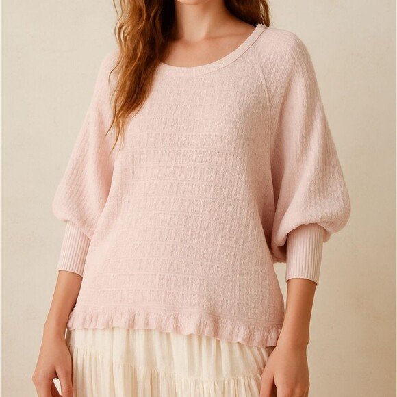 Free People Tops - We The Free Free People Light Pink Open Knit Sweater Top L Bohemian Fairycore Et